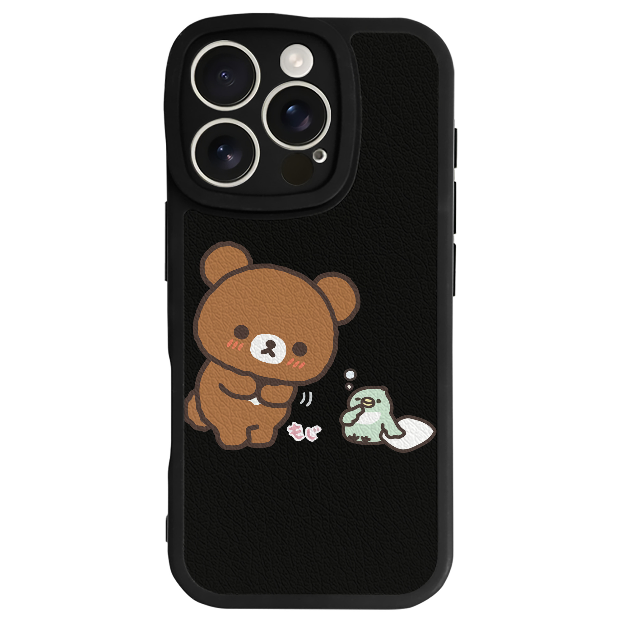 （画像用） リラックマ リラックマ キイロイトリ Rilakkuma Korilakkuma Kiiroitori 【iPhone 16シリーズ対応】シリコンスマホケース（レザー調） 材質：シリコン